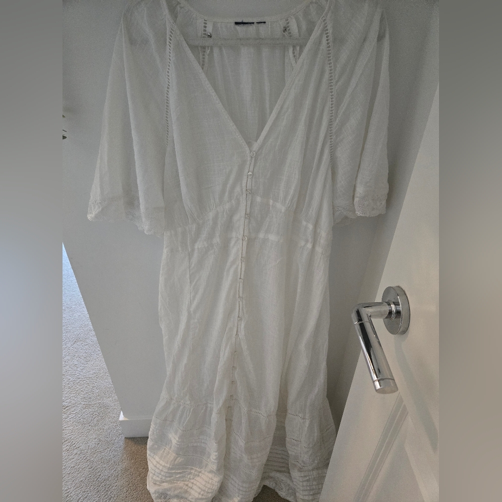White Button-Down Beach Cover-up Dress (See Through)